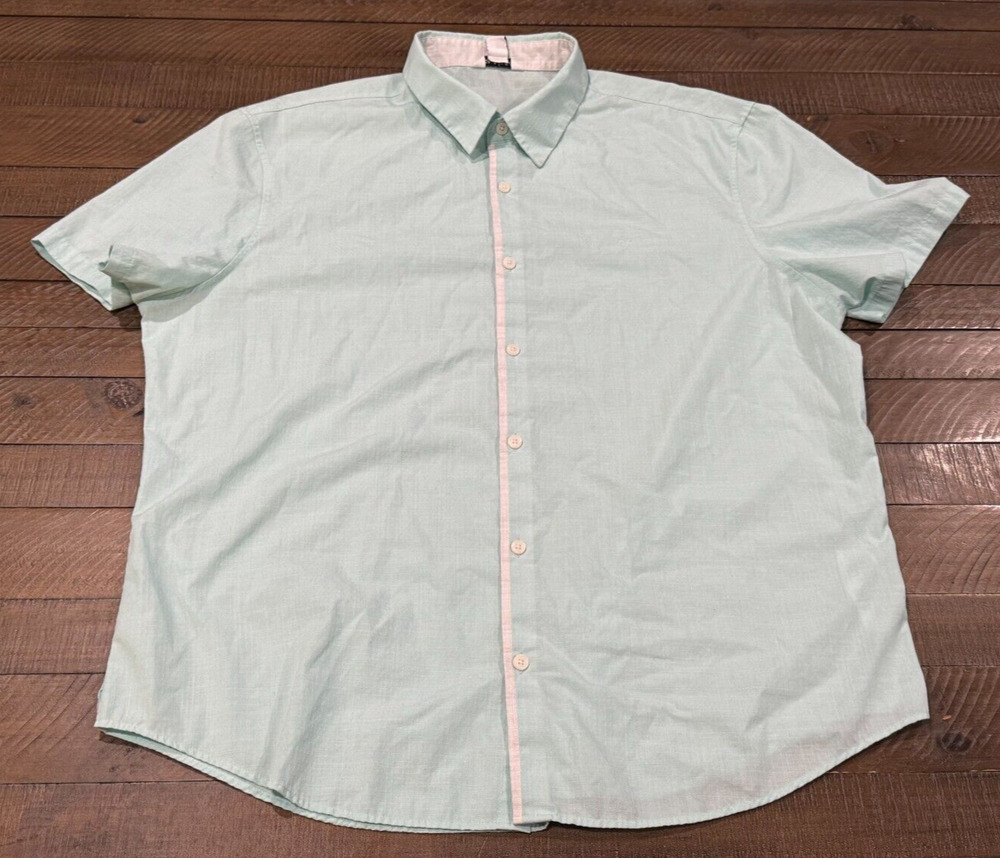 Calvin Klein Mens Mint Green CK Short Sleeve Button Down Shirt - Size XL